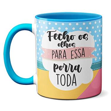 Imagem de Caneca Lhama Pijama Fofa Fecho Os Olhos Pra Essa Porra Toda (Azul)