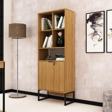 Imagem de Estante 2 Portas 5 Nichos com Chave ME4155 TecnomobilI - Amendoa/Preto