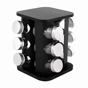 Imagem de Porta Temperos E Condimentos Giratório Inox Preto 12 Potes