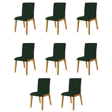 Imagem de Kit 8 Cadeiras De Jantar Diamante Estofadas Em Veludo Verde Base Madei
