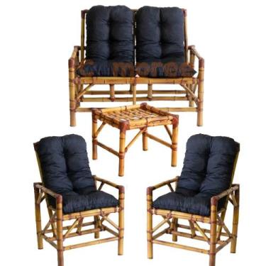 Imagem de Conjunto Cadeiras E Mesa De Bambu Jardim Área Preto - Compree