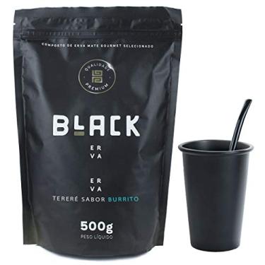 Imagem de KIT COPO DE TERERÉ PRETO 350ML + BOMBA DE TERERE PRETA + BLACK ERVA MATE 500G (Burrito)