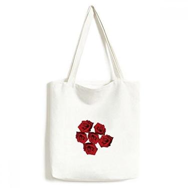 Imagem de Bolsa de lona com flor de rosa vermelha e flor sacola de compras casual bolsa de compras