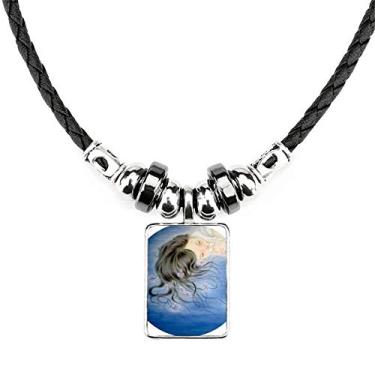 Imagem de DIYthinker Orquídea Fantasy Girl Colar de aquarela estilo chinês joia Torque pingente de corda de couro