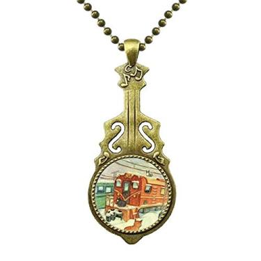 Imagem de DIYthinker Miaoji Colar de inverno com pintura de gato e trem de neve antigo com pingente de música