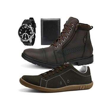 Imagem de Kit de Bota Coturno Tratorada Com Sapatênis Casual + Relógio e Carteira (43, MARROM-MARROM)