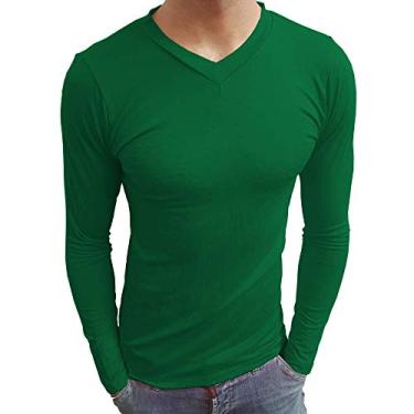 Imagem de Camiseta Masculina Gola V Rasa Manga Longa cor:verde bandeira;tamanho:pp