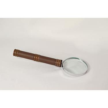 Imagem de Lupa de Aumento Decorativa Cabo em Recouro Marrom Detalhes em Madeira Nogueira Goods BR
