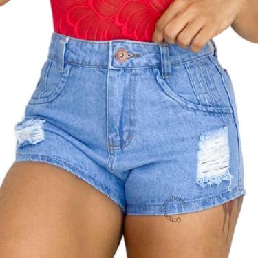 Imagem de Short Bermuda Jeans Feminino Cintura Alta Destroyed Hot Pants - Nettsh