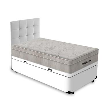 Imagem de Box Baú + Cabeceira Cassis e Colchão Solteiro- Ortobom- AirTech SpringPocket- 88x188x67cm Branco