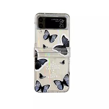 Imagem de Para Samsung Galaxy Z Flip 3 caso Butterfly Beads Bracelet Para Samsung Z Flip3 ZFlip3 All-in-One Hard PC Case com suporte, não todos, para Samsung Z Flip 3