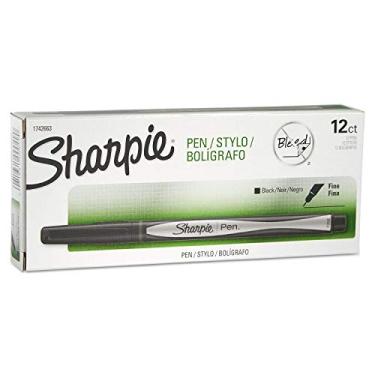 Imagem de Caneta Sharpie de plástico resistente à água permanente, tinta preta, fina, dúzia