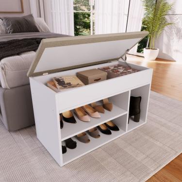 Imagem de Sapateira Baú Com Tampo Estofado Completa Móveis Branco