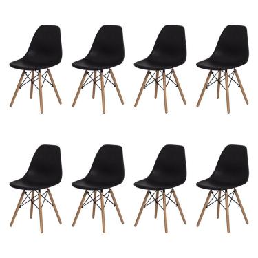 Imagem de Kit 8 Cadeiras Charles Eames Eiffel Preta Base Madeira Sala Cozinha Jantar