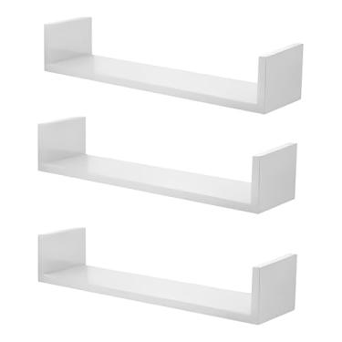 Imagem de Kit 3 Prateleiras Nichos em U 60x15 MDF Branco Flutuante Multiuso para Livros Decoração Cozinha Lavanderia Quarto