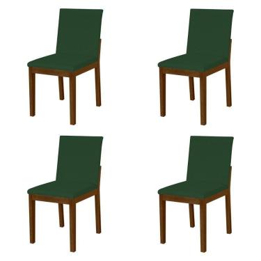 Imagem de Kit 4 Cadeiras De Jantar Estofadas Em Veludo Verde Base Madeira Maciça Imbuia Verde