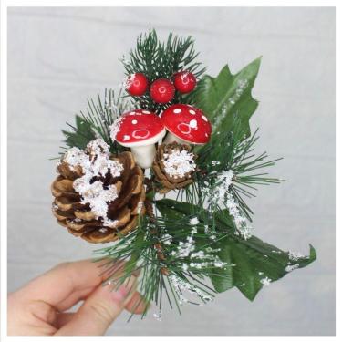 Imagem de Kit 8 Ramos Cogumelo Decoração Natal Artificial Com Detalhes Branco 17cm