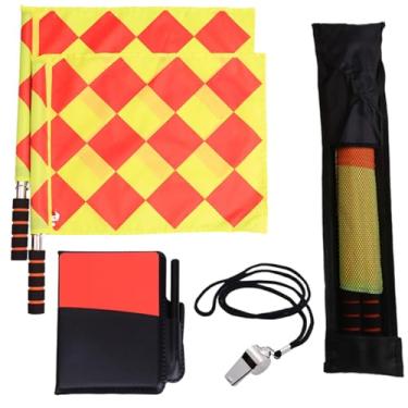 Imagem de Tachiuwa Kit de bandeiras de árbitro de futebol, kit de ferramentas de árbitro apito notebook acessórios conjunto cartões de árbitro para futebol, jogos de