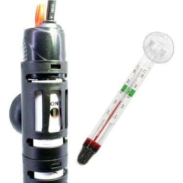 Imagem de Aquecedor Automático com Termostato Para Aquário - 100w Até 100l - Kit com Protetor e Termômetro de Vidro (220v)