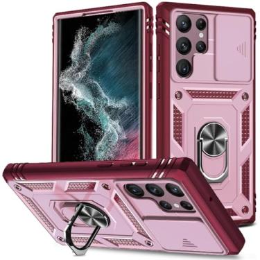 Imagem de MVVKKY Capa de telefone com câmera deslizante para Samsung S23 S22 Ultra S20 FE A22 A52 A73 A53 A33 A13 5G Capa de anel de suporte protetor robusto de corpo inteiro, T7, para Galaxy S21 Ultra