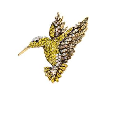 Imagem de Broche de beija-flor masculino e feminino strass roupa de animal broche de pássaro (marrom) (amarelo E)