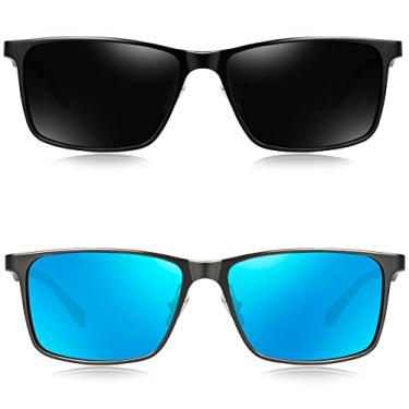 Imagem de BIRCEN Óculos de sol masculinos com proteção UV polarizada: óculos escuros clássicos para homens dirigindo pesca com armação de metal Al-Mg, G - azul + preto, Regular