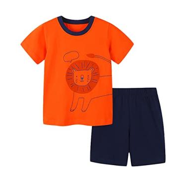 Imagem de Meninos verão desenho animado camiseta manga curta shorts conjunto de duas peças casual passeio para 2 a 7 anos 2t pés, Laranja, 4-5T