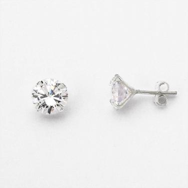 Imagem de Brinco Ponto De Luz Zirconia Redonda Unissex Prata 925 - 6mm