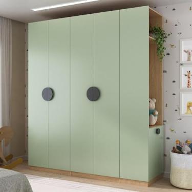 Imagem de Conjunto Modulado Infantil 3 Peças 6 Portas, Cabideiros, Nichos, 2 Gavetas e Sapateira Joy Kids Cabe Verde/avena