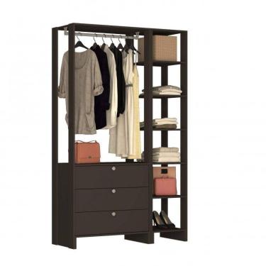 Imagem de Closet Modulado 2 Peças com 1 Cabideiro 3 Gavetas e 7 Nichos Yes Nova Mobile Grafite Intenso
