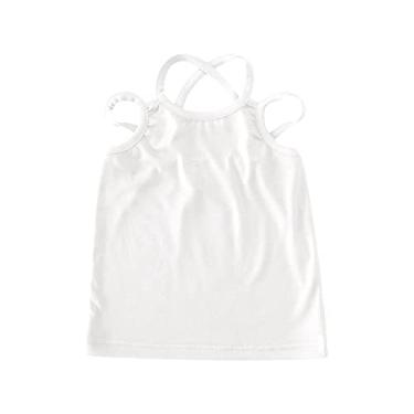 Imagem de Camiseta de verão para meninas pequenas, colete misto de algodão, roupa íntima infantil, cor lisa, alça de verão, Branco, 3-4 Anos