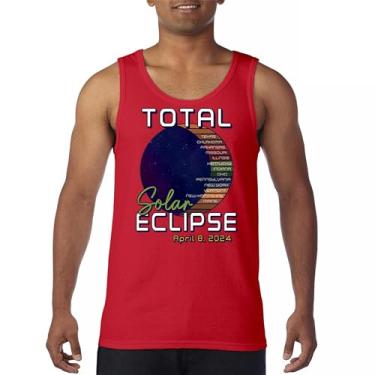 Imagem de Camiseta regata Total Solar Eclipse Path apenas com óculos de eclipse 8 de abril de 2024 festa astronomia sol lua masculina, Vermelho, Medium
