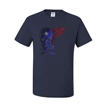 Imagem de Camiseta masculina Fantacycle Skull Crossbones American Pride Tribal Flame, Azul-marinho, XG