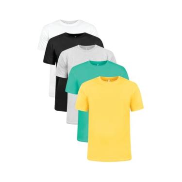 Imagem de Kit Camiseta com 5 camisetas 100% Algodão (BR, Alfa, XG, Plus Size, Branca, Preta, Cinza Mescla, Verde Bandeira e Amarelo Ouro)