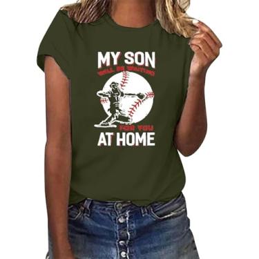 Imagem de PKDong Camiseta feminina de beisebol com estampa My Son at Home, manga curta, gola redonda, casual, verão, Verde grama, XXG