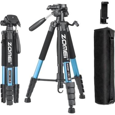 Imagem de Tripé alto resistente de 188 cm, tripé de vídeo de viagem profissional compatível com câmeras DSLR, telefones celulares, projetores, binóculos, mira (azul)