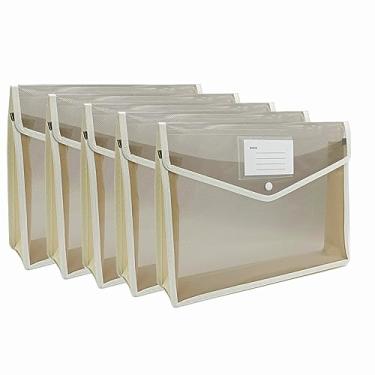 Imagem de Envelope de pastas de arquivo de plástico - Pasta organizadora de documentos com fecho de pressão e bolso sem divisórias, grande capacidade, tamanho carta/A4 - 5 pacotes