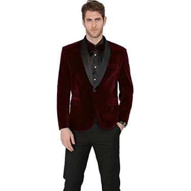 Imagem de Sxfashbrd Blazer masculino de veludo slim fit jaquetas smoking gótico steampunk vitoriano casaco casaco terno para homens, Vinho vermelho/a, XG