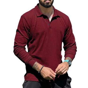 Imagem de BAFlo Camisa polo masculina de lapela casual de manga comprida com lapela, Marrom, 3G