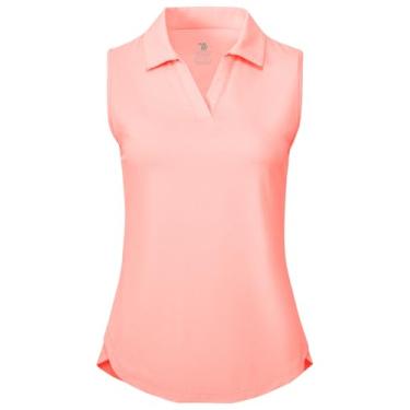 Imagem de BGOWATU Camisetas polo femininas sem mangas com gola V e gola V, FPS 50+, secagem rápida, leve, rosa, GG