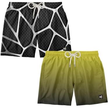 Imagem de Kit 2 Bermuda Masculina Short Praia Estampado Surf Boardshort Verão Moda Estilosa Fitness-Masculino