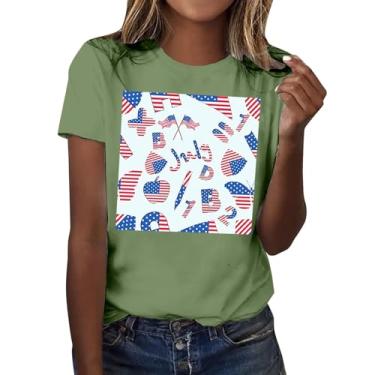 Imagem de Camiseta feminina de 4 de julho, blusas do Dia da Independência, bandeira dos EUA, patriótica, túnica para festa de verão, Verde, 3G