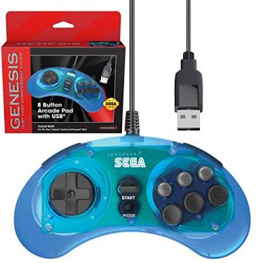 Imagem de Retro-Bit Controle USB oficial Sega Genesis 8 botões Arcade Pad para Sega Genesis Mini, Switch, PC, Mac, Steam, RetroPie, Raspberry Pi - Porta USB - (Azul claro)