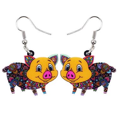 Imagem de Bonsny Brincos de porco fofos com pingente de gota de acrílico para mulheres, meninas, crianças, pingentes de presente, Acrílico, Sem pedra preciosa