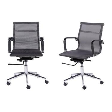 Imagem de Kit 02 Cadeiras Boxbit Eames Office Tela Baixa Cinza Base Rodízio