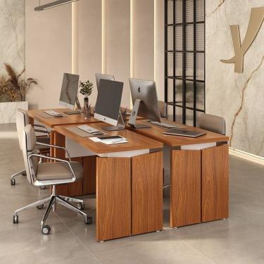 Imagem de Conjunto Executivo 4 Mesas Operacionais 1250 Y37 Freijó/Branco