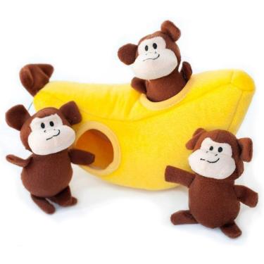 Imagem de Brinquedo Pelúcia ZippyPaws Burrow Banana e Macaco Com Apito Para Cães e Gatos