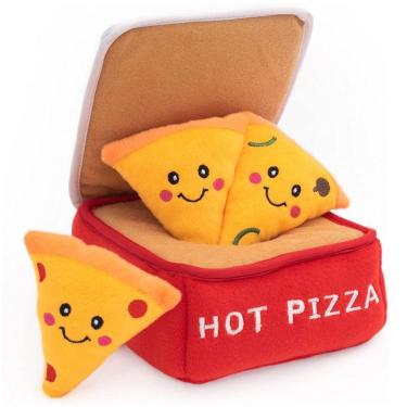 Imagem de Brinquedo Pelúcia ZippyPaws Burrow Caixa Pizza Com Apito Para Cães e Gatos
