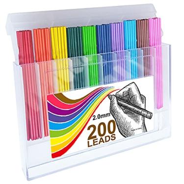 Imagem de Tikpen 200 lápis de grafite de 2,0 mm para lapiseira de 2,0 mm, 10 lápis de cor exclusivos, suprimentos artísticos para desenhar, esboçar, colorir adultos