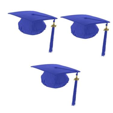 Imagem de 3 peças chapéu de formatura chapéu prático boné acadêmico acessórios da moda bonés de formatura chapéus infantis boné e beca 2021 decoração infantil boné trencher estiloso adereços infantis tecido fin